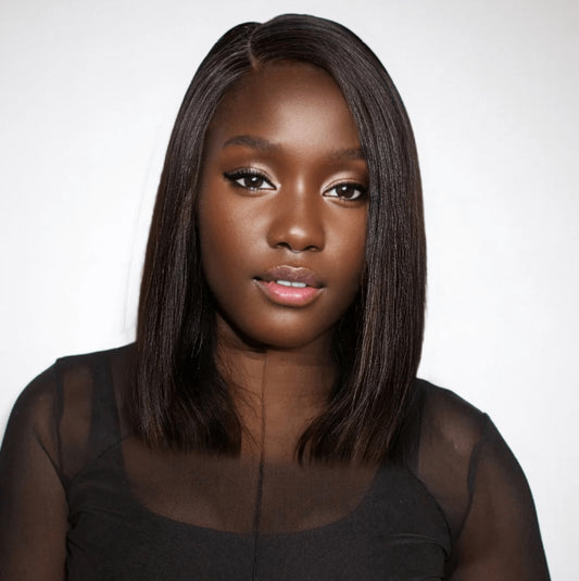 Front Lace Human Wig 4x4 - 12" Long Bob Natural Black